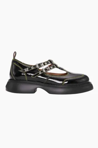 GANNI Everyday Butterfly Mary Jane Naplack S2928 – Black/Yellow — produktfoto