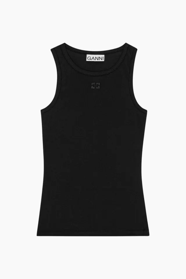 GANNI Soft Cotton Rib Tank Top T3898 – sort — produktfoto