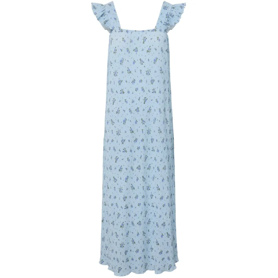 Pieces kjole Pcflora med plissé og firkantet hals – Cashmere Blue BLUE FLOWERS — produktfoto