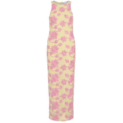 VILA kjole Visail – Pastel Yellow PINK FLOWERS — produktfoto
