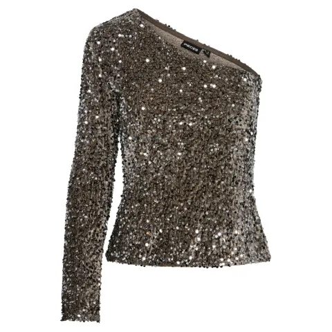 Pieces top Pckam i 55 % polyester og 45 % polyester – Morel Silver sequins — produktfoto
