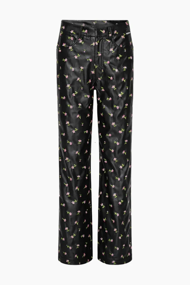 Rotate Printed Straight Pants – Tiny Pink Buttercup + Tap Shoe Comb — produktfoto