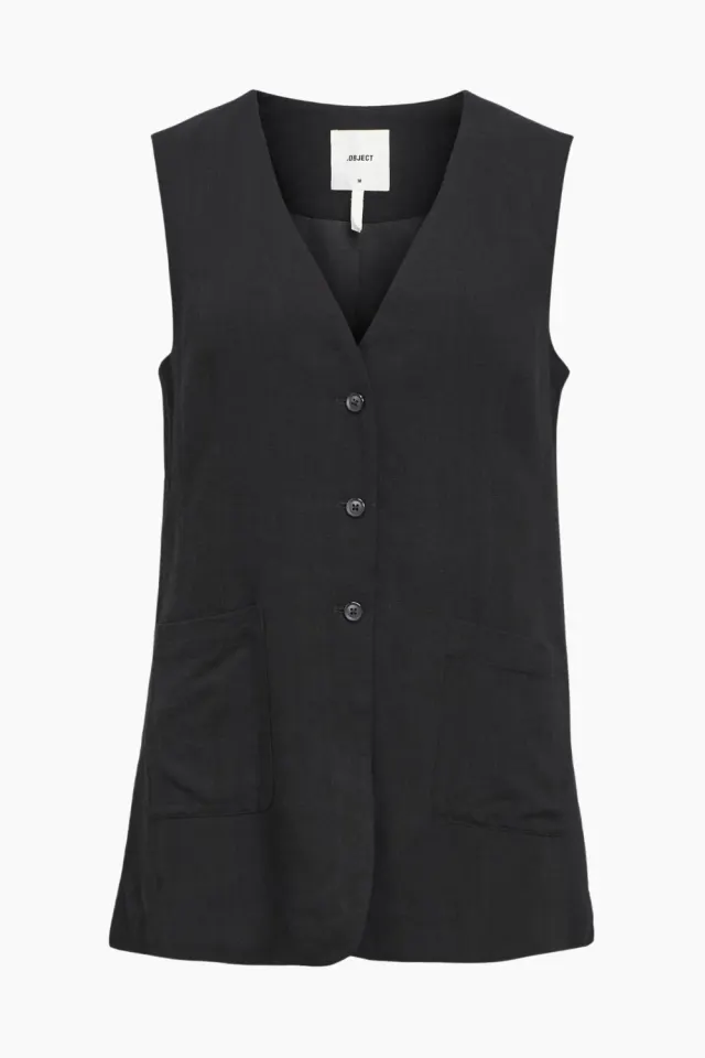 .Object Objsanne Re Long Vest Div - Black – Object — produktfoto