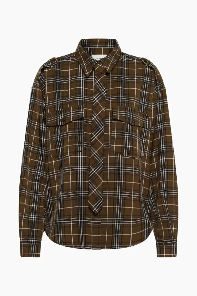 Gestuz GZaleya Shirt – Green Olive Check — produktfoto