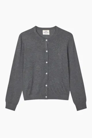 Mads Nørgaard Fine Merino Charlot Cardigan – Dark Grey Melange — produktfoto