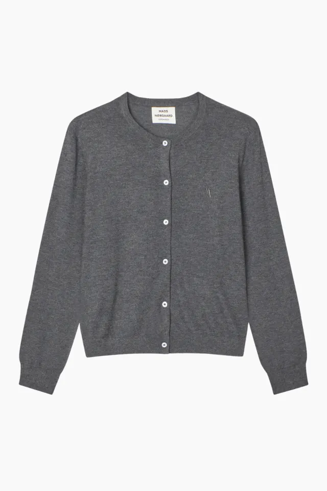 Mads Nørgaard Fine Merino Charlot Cardigan – Dark Grey Melange — produktfoto