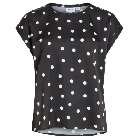 VILA top Viellette – Black aop snow white dots — produktfoto