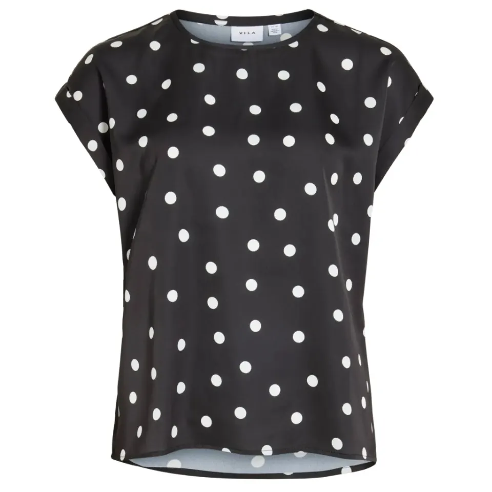 VILA top Viellette – Black aop snow white dots — produktfoto