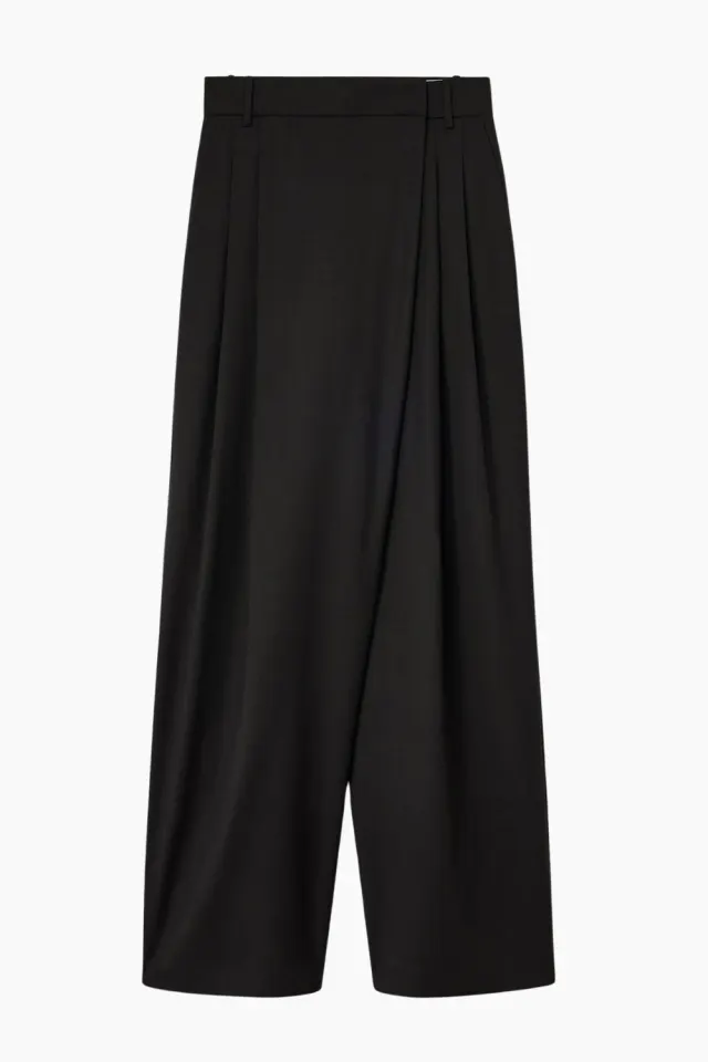 GANNI Calendered Wool Mid Waist Pants W0799 – sort — produktfoto