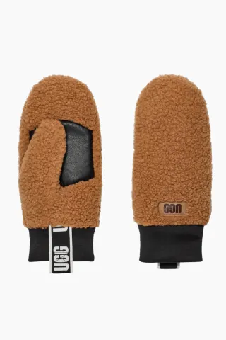 UGG W UGGfluff Mitten With Logo Tape – Chestnut — produktfoto