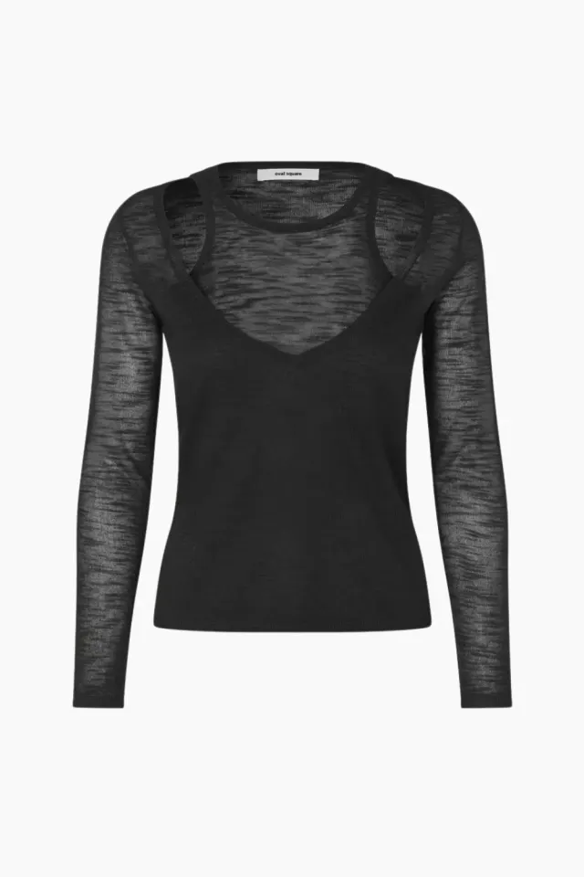 Oval Square Drama Knit Blouse – sort — produktfoto