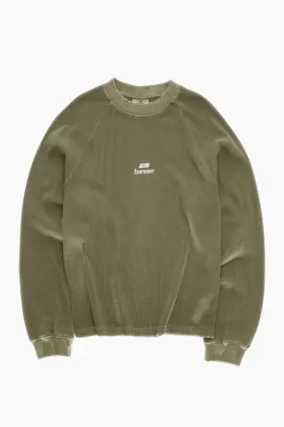 bareen Vintage Oversized Waffle Long Sleeve – Stone Green — produktfoto