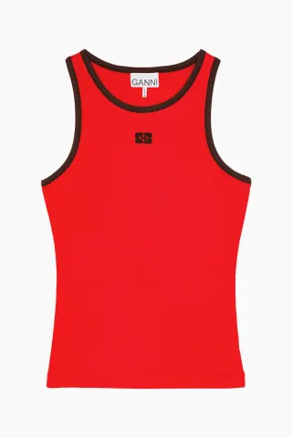 GANNI Soft Cotton Rib Tank Top A1040387 – High Risk Red — produktfoto