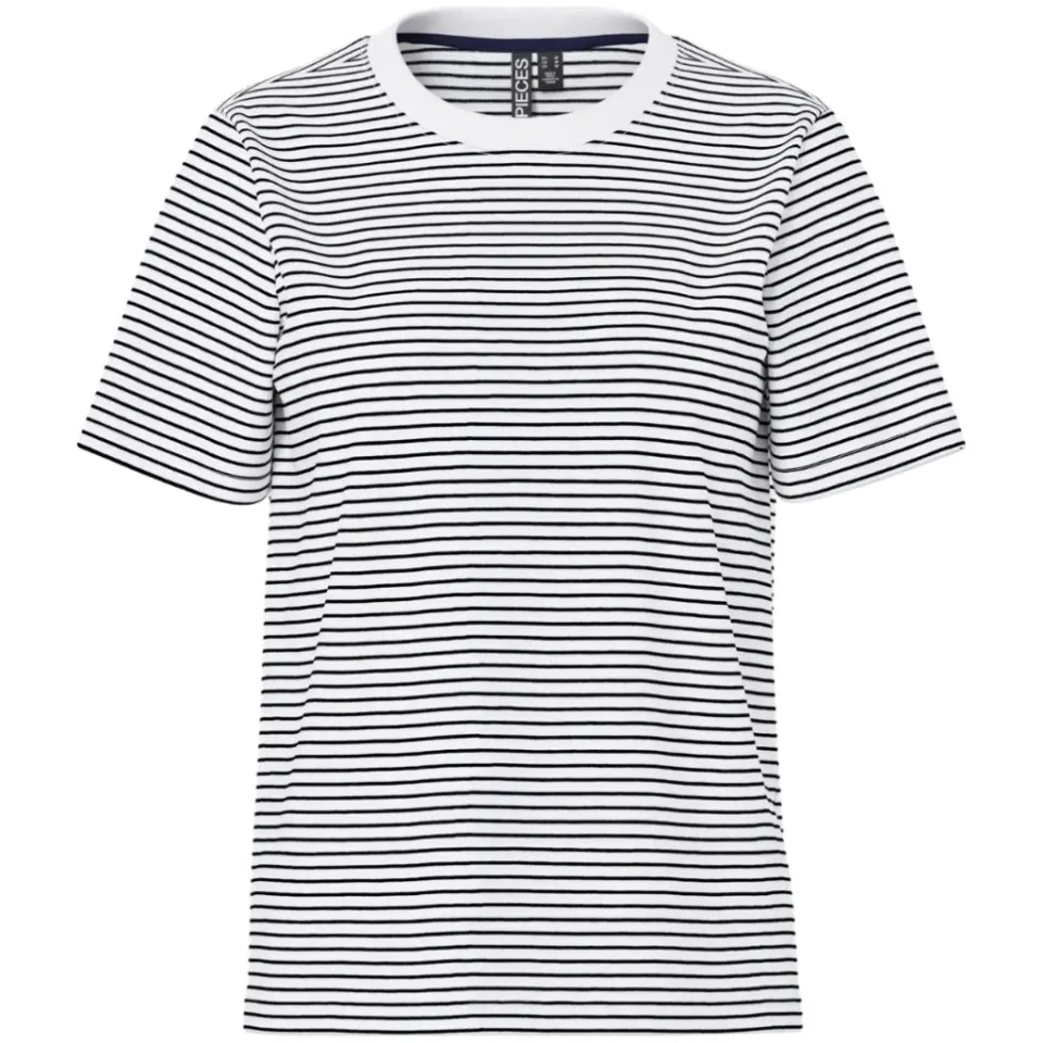 Pieces tee Pcria – Bright White NARROW MARITIME BLUE — produktfoto