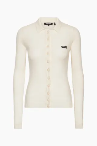 Rotate Knitted Polo Top – Egret — produktfoto