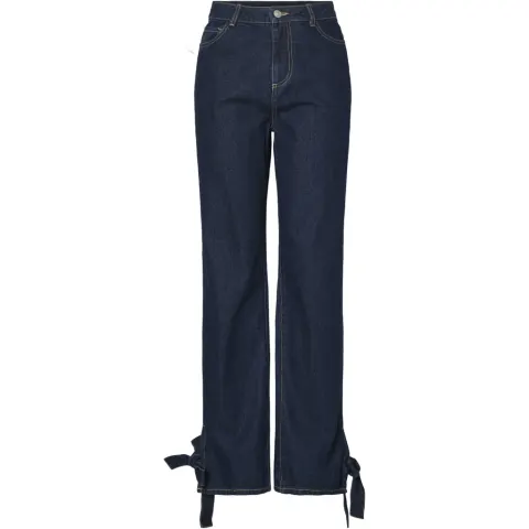 Pieces jeans Pcofelia – Medium Blue Denim Black satin bow — produktfoto
