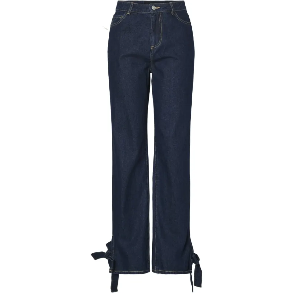 Pieces jeans Pcofelia – Medium Blue Denim Black satin bow — produktfoto